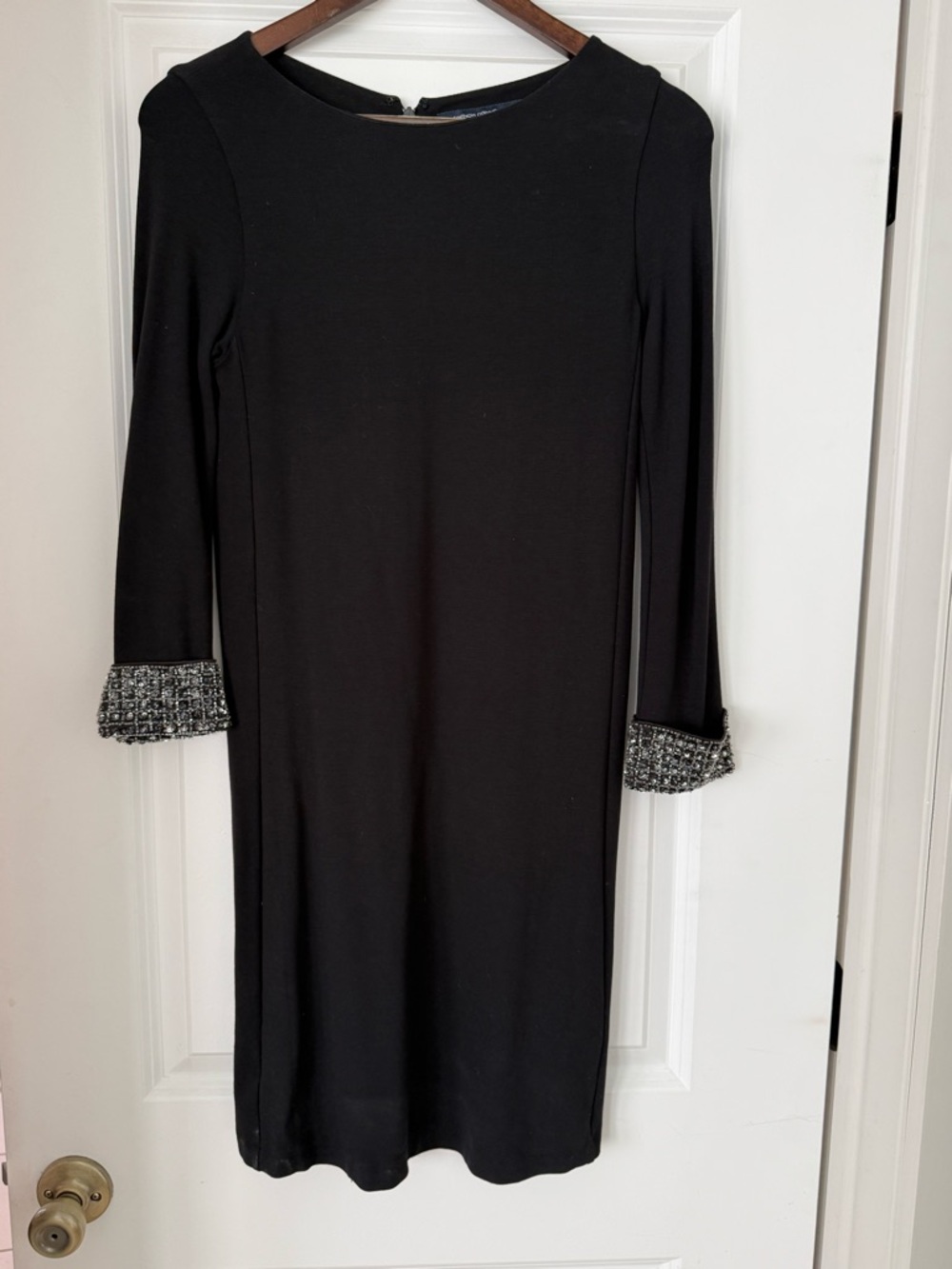 French Connection FCUK Black 3/4 Long-Sleeve Dress with sequins and beaded Cuffs
